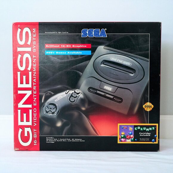 WORKS! SEGA Genesis Console with Columns Game & Manual, Cables, Adapter in Box